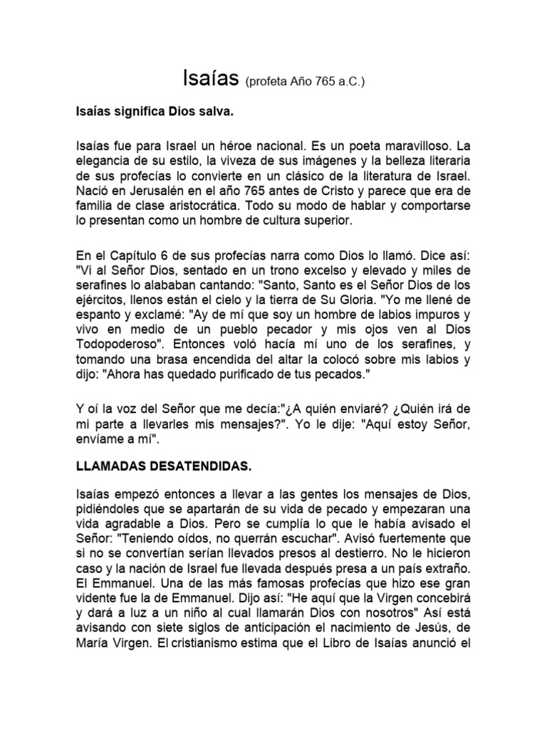 El Profeta Isaías Pdf Libro De Isaías Profecía