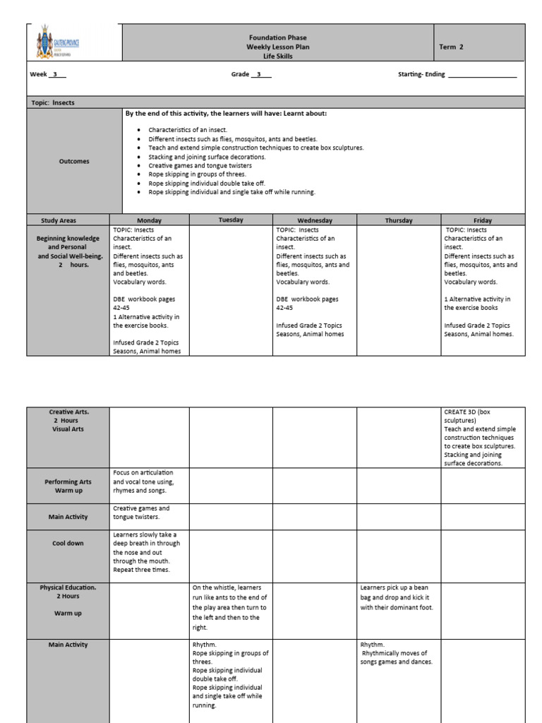 Life skills lesson plans grade 3 week 3 1 download free pdf