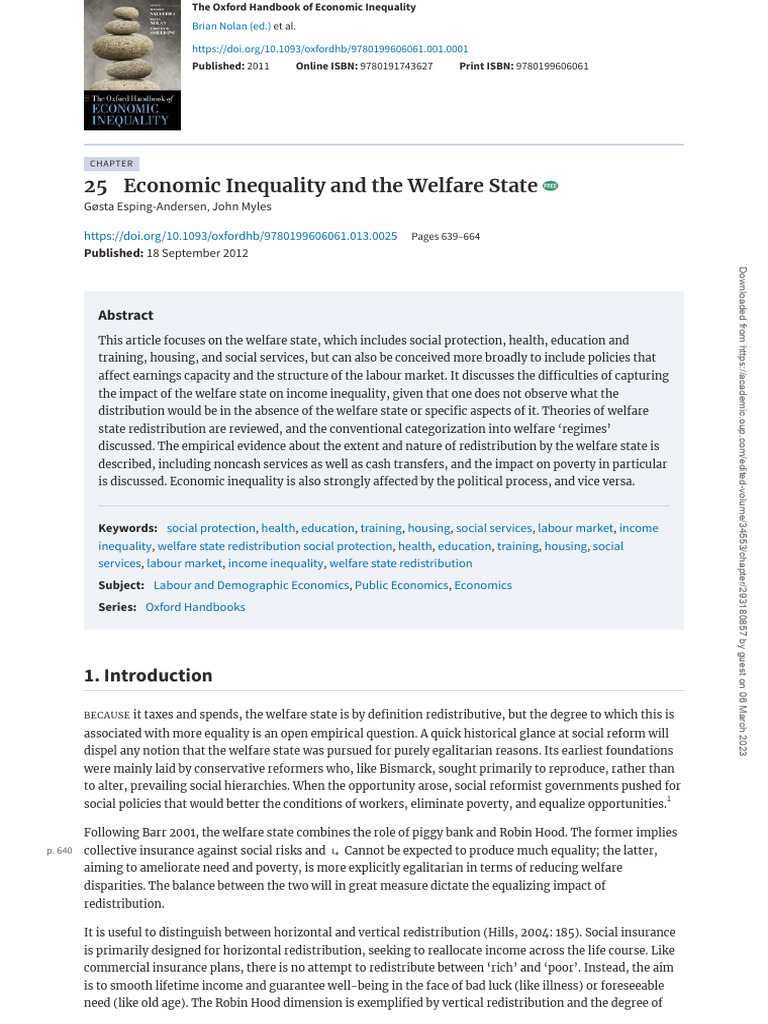 EspingAndersen, Gøsta, and John Myles. Economic Inequality and The