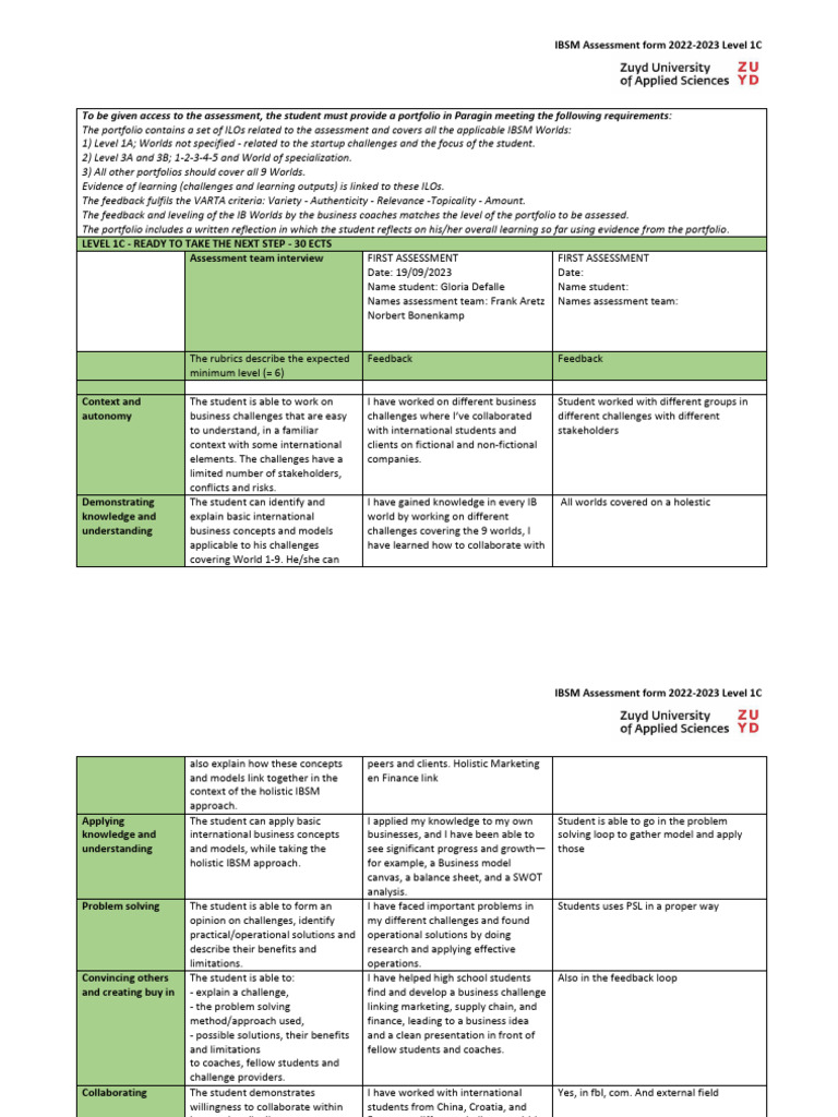 IBSM Level 1C Assessment Overview 2023 | PDF | Knowledge | Marketing