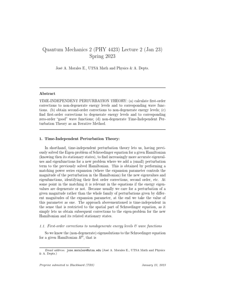 Lecture 02 Date 012521 | PDF | Perturbation Theory (Quantum Mechanics ...