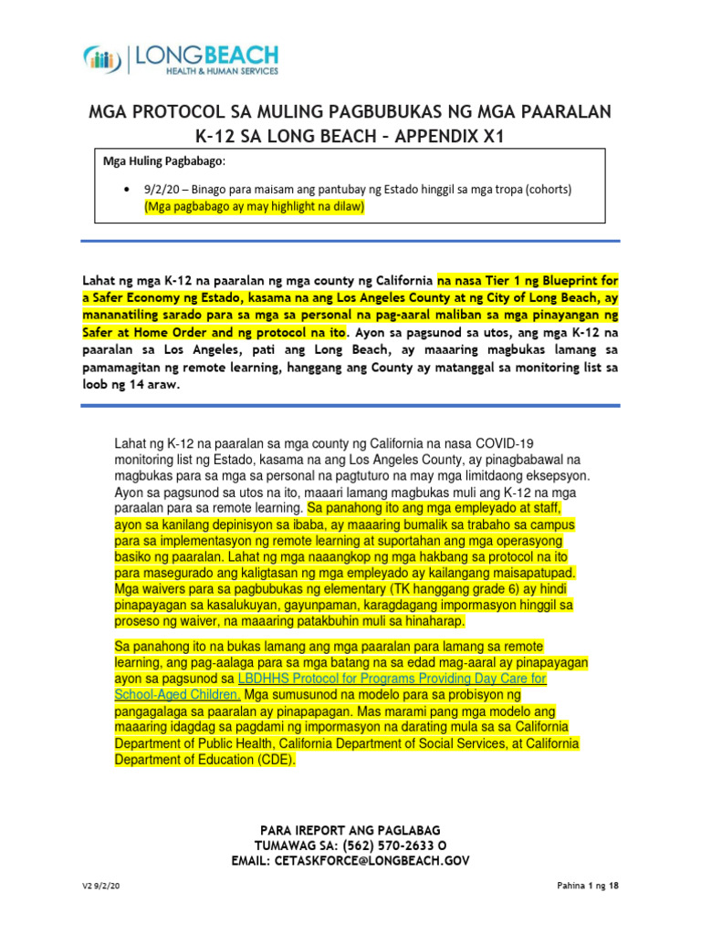 Appendix x1 - Reopening Protocols For K 12 Schools - Tagalog | PDF