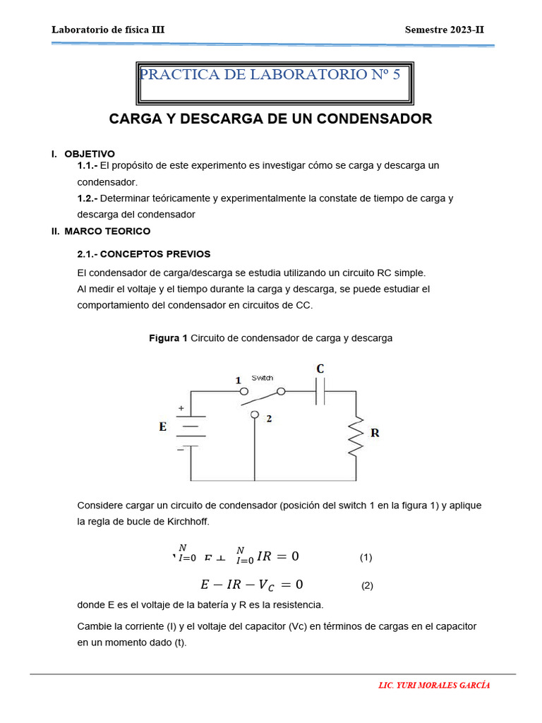 Carga y Descarga de Un Condensador PDF Condensador voltaje