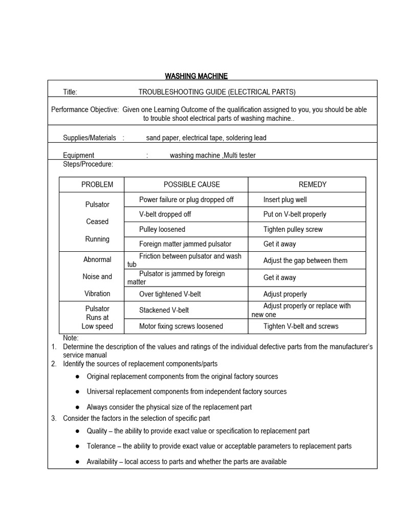 Washing Machine Electrical Troubleshooting Guide | PDF | Power Supply ...