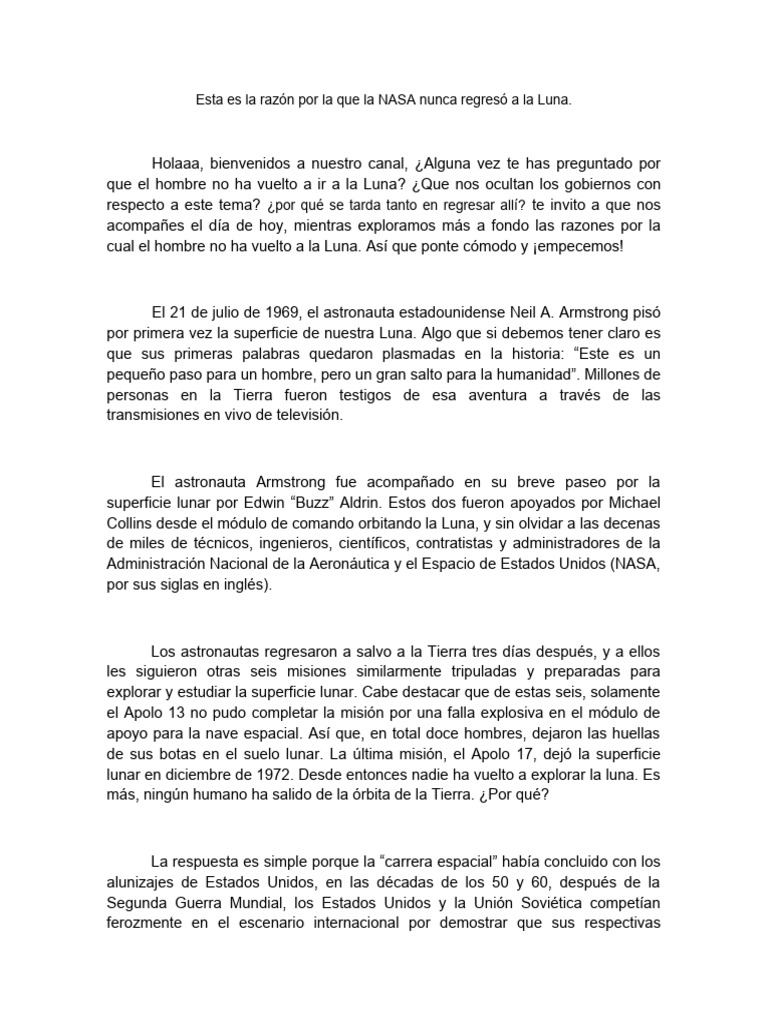 Esta es la razón por la que la NASA nunca regresó a la Luna | PDF ...