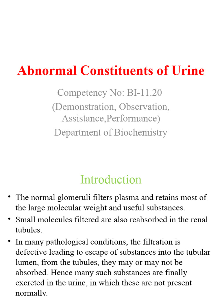 Abnormal Constituents of Urine Interpretation Practical PDF Urine