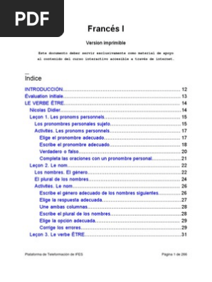Frances I Pdf Asunto Gramatica Conjugacion Gramatical