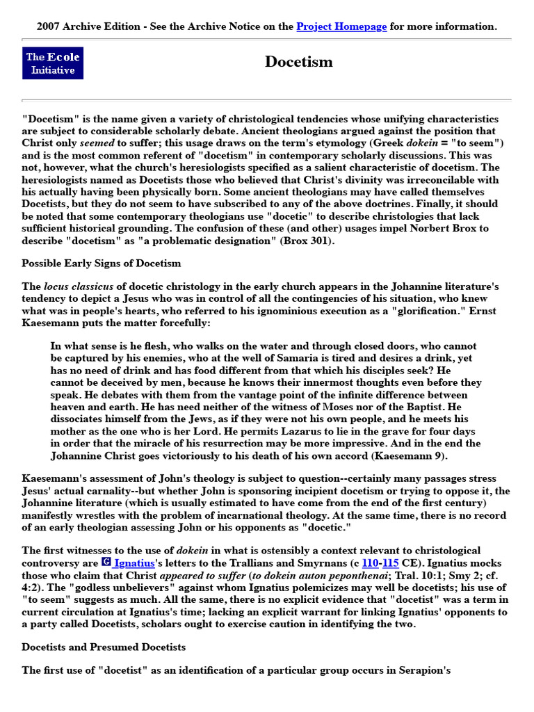 Understanding Docetism in Early Christology | PDF | Irenaeus | Christology