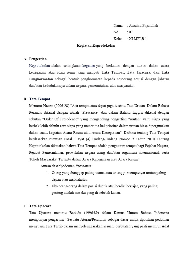 Protokol Acara Resmi dan Tata Tempat | PDF | Kajian Bahasa Asing