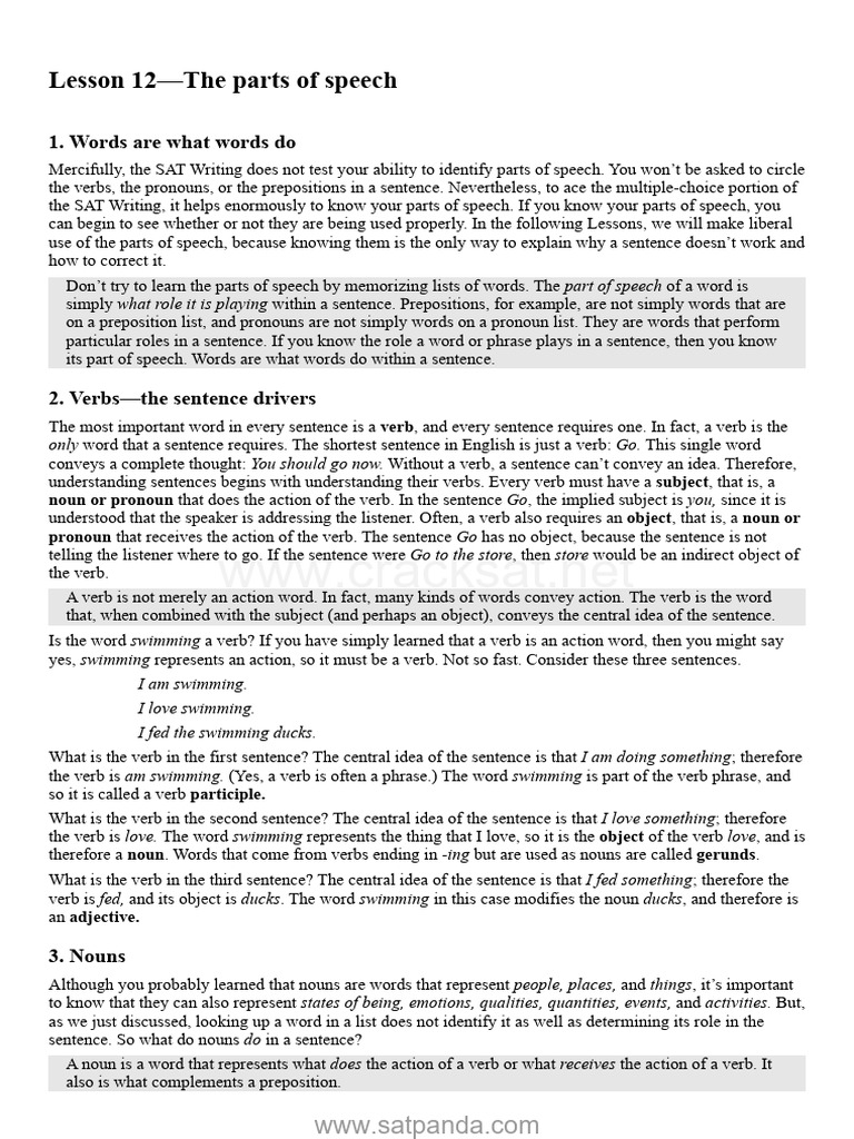SAT-The Parts of Speech | Download Free PDF | Verb | Adverb