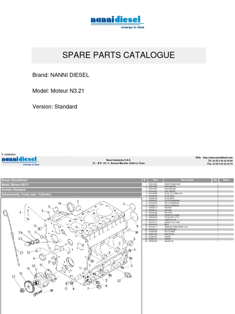 Nanni Diesel N3.21 Spare Parts Catalogue | PDF | Valve | Internal ...
