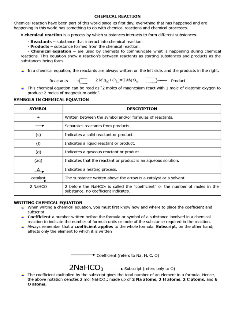 1 Chemical Reaction | PDF | Chemical Reactions | Chemical Substances