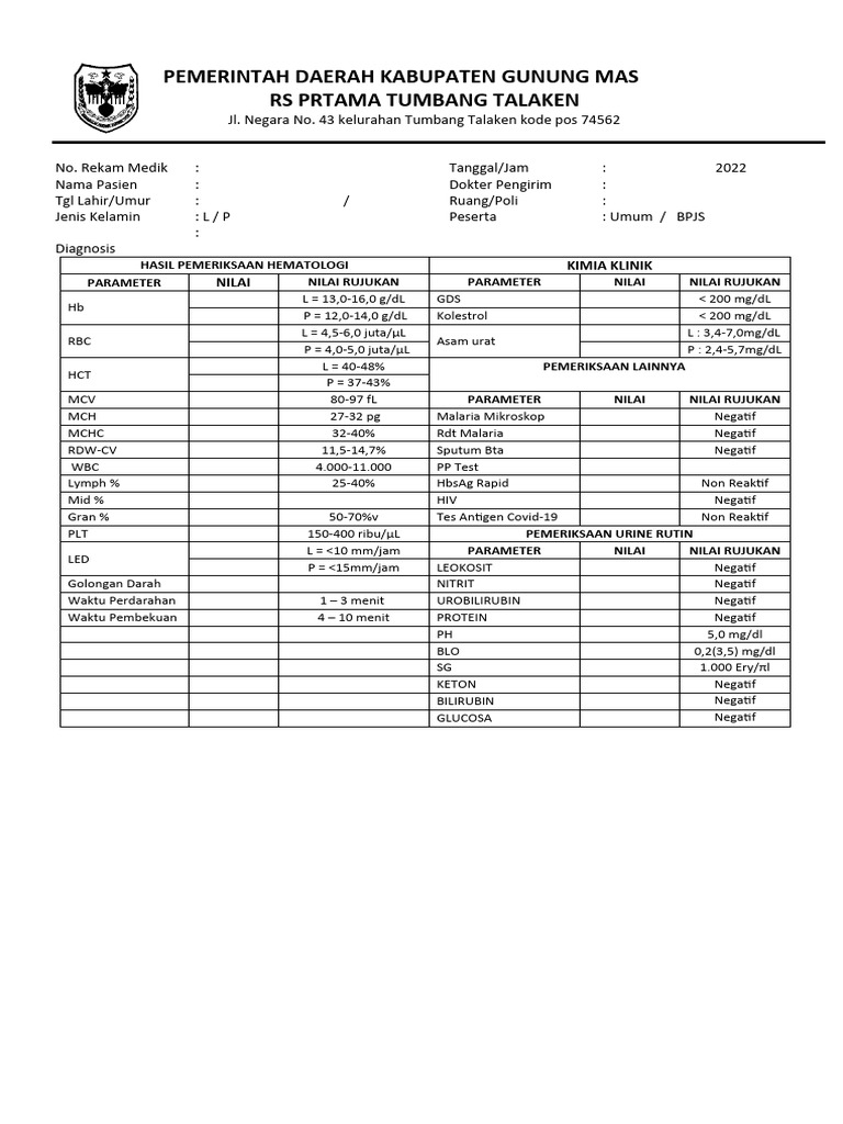 Hasil Pemeriksaan Laboratorium Pasien | PDF