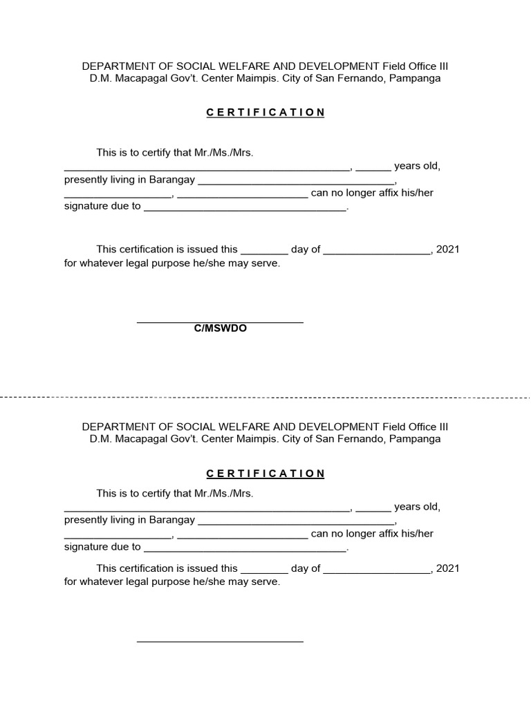 Certification of Inability to Sign | PDF | Career & Growth | Social Science