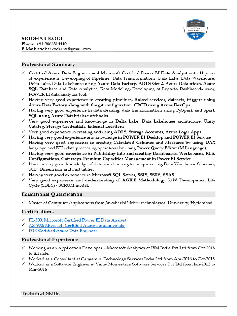 Azure Data Engineer & Power BI Specialist | PDF | Microsoft Sql Server ...