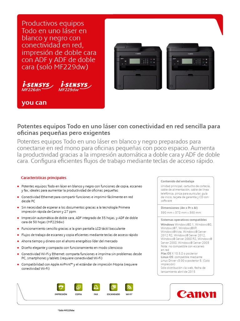 Impresora Canon I SENSYS - MF226 229 | PDF | Microsoft Windows ...