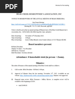proposed minutes for annual meeting hoa november 14th 2023