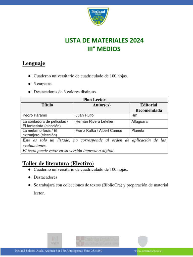 Lista de Materiales III° Medios 2024 | PDF | Lápiz