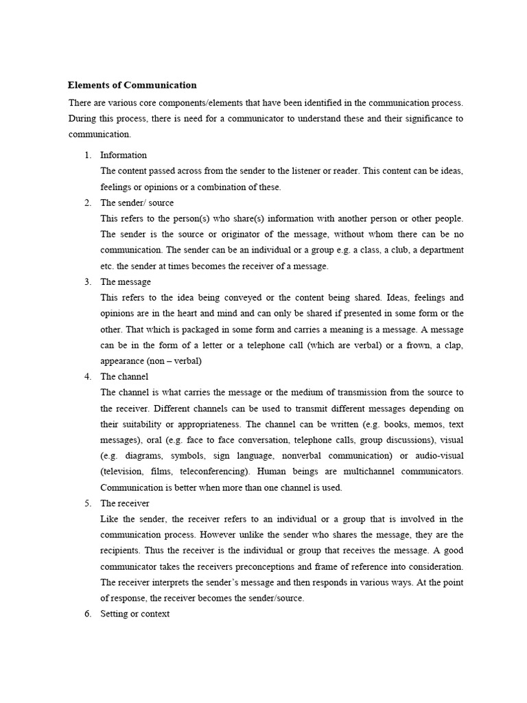 Elements of Communication and The Communication Process | PDF ...