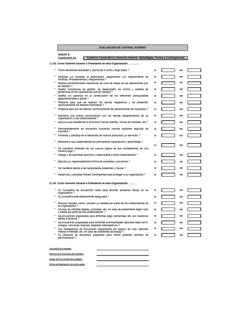 Cuestionario de Control Interno Empresarial | PDF | Contabilidad ...