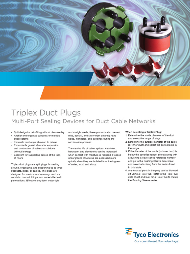 Triplex Duct Plugs Selection Guide | PDF | Pipe (Fluid Conveyance ...