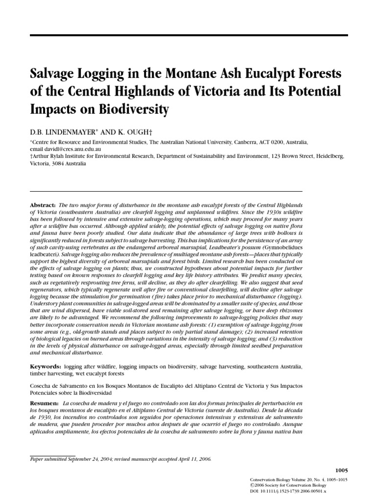 Salvage Logging in The Montane Ash Eucalypt Forests of The Central ...