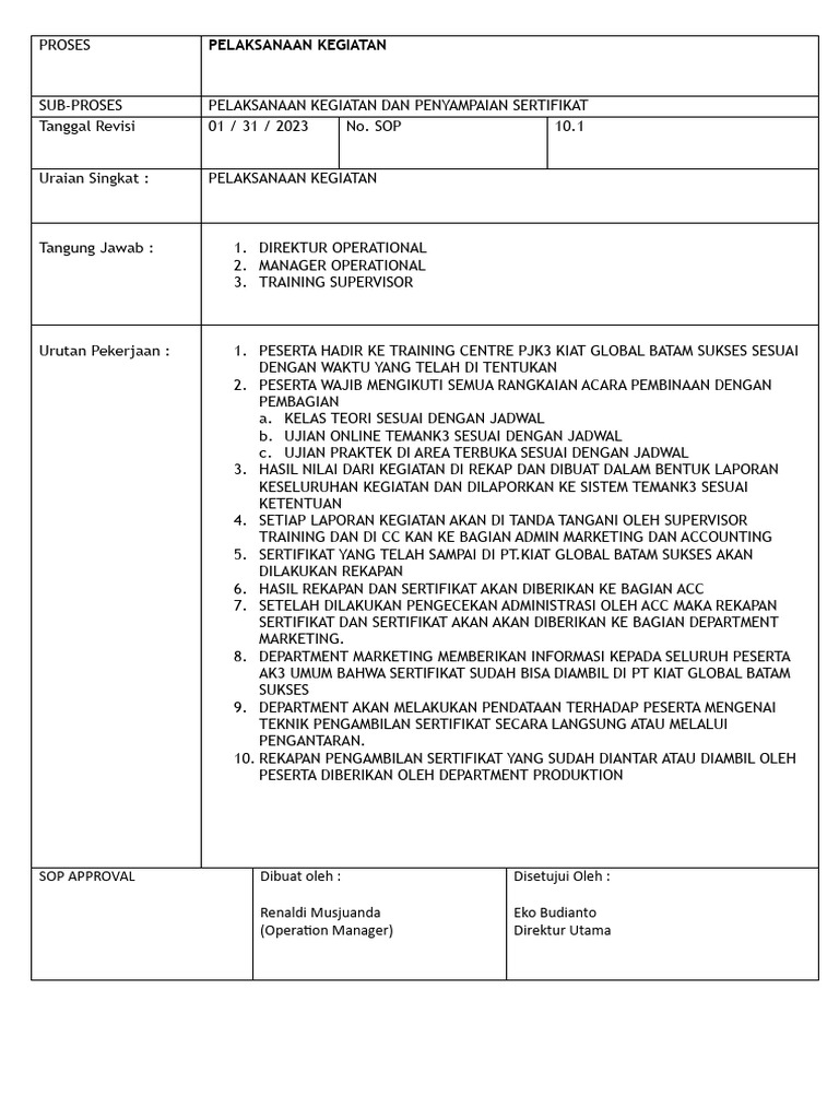 Proses Pelaksanaan Sertifikat PJK3 | PDF