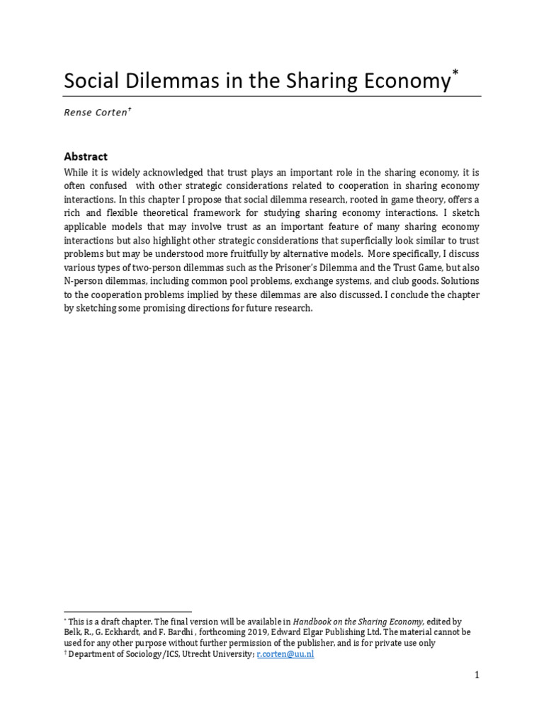 Social Dilemmas in The Sharing Economy - v07 - Socarxiv | PDF | Game ...