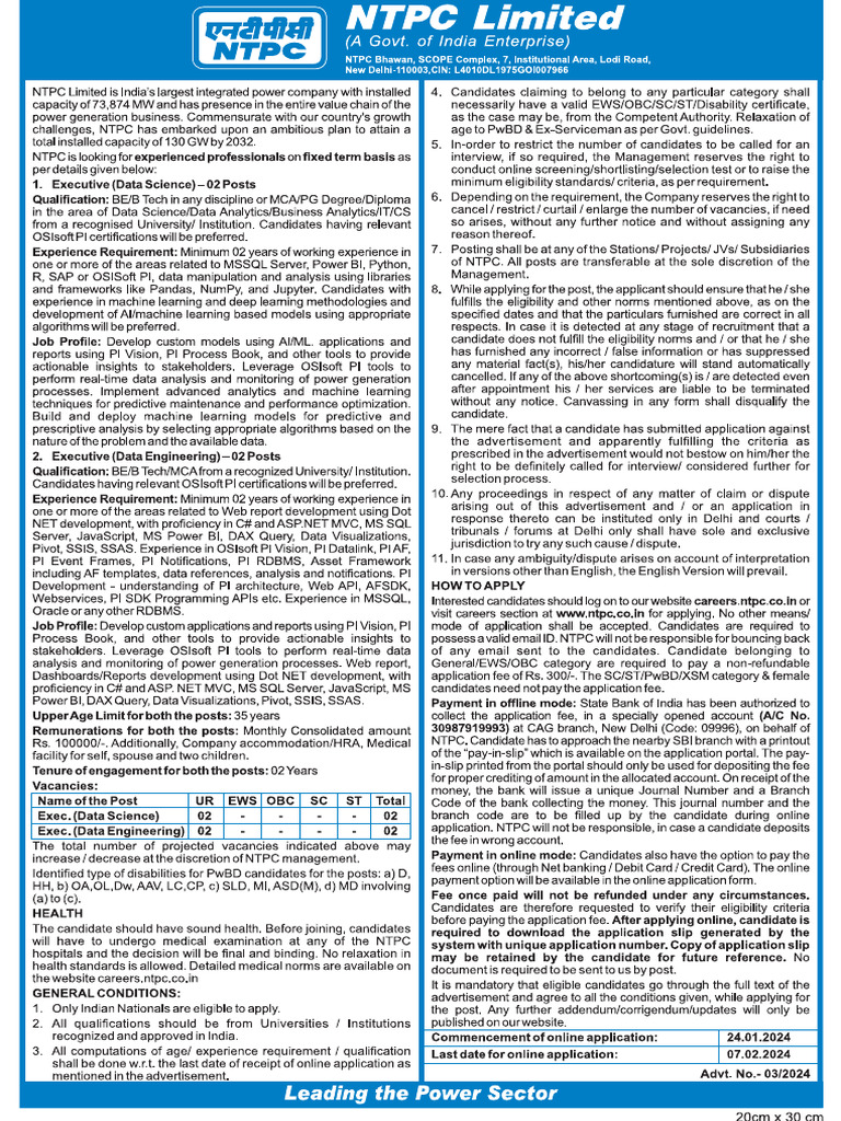 NTPC Executive Posts 14 | PDF