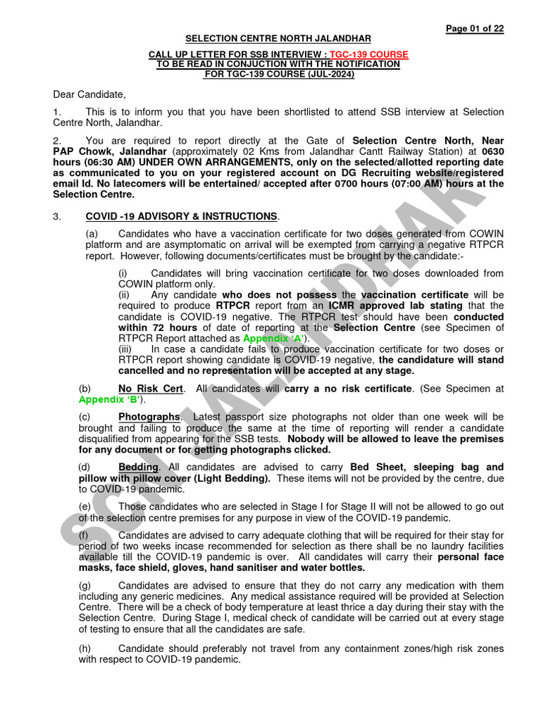 Call Up Letter Scn Jalandhar for Tgc 139 Course | PDF | Computer ...