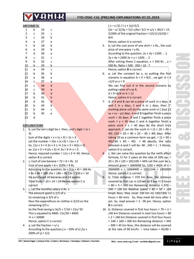 FTD-OSSC-CGL-PRELIM-EXPLANATIONS-07 - 01 - 2024 (2 Files Merged) | PDF ...