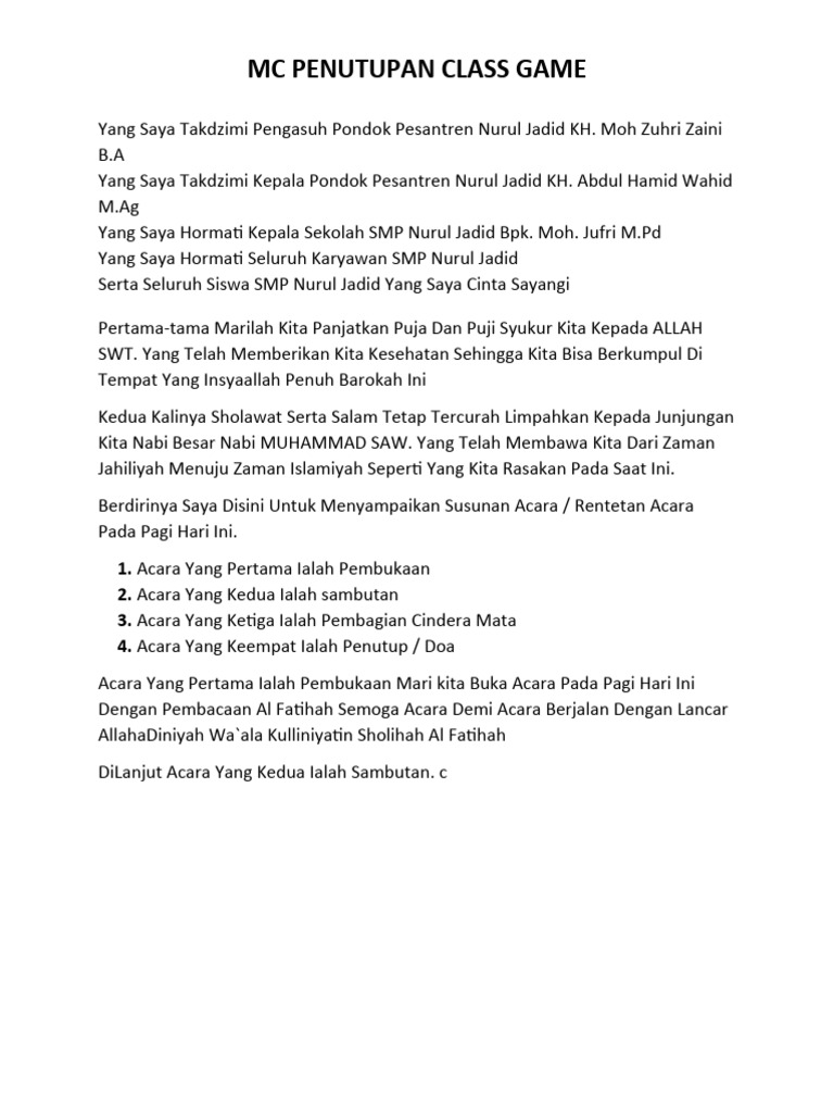 MC Penutupan Class Game | PDF