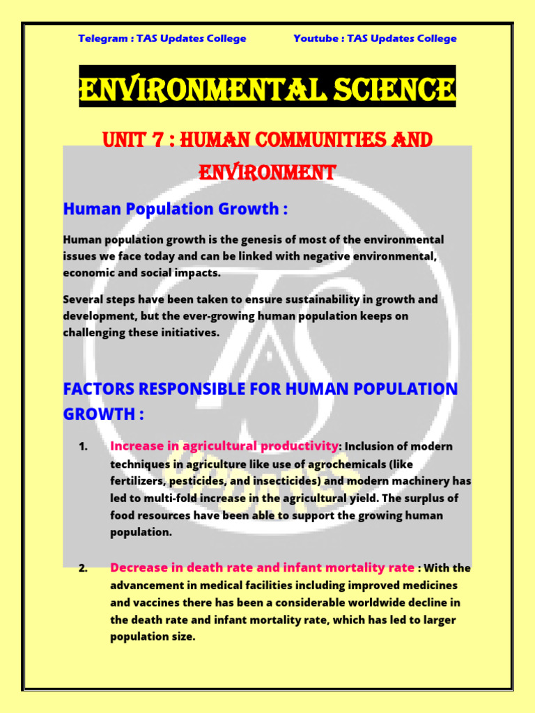Unit 7 Human Communities And Environment Environmental Science Semester