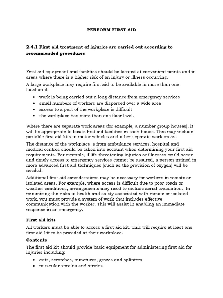 First Aid Procedures and Kit Essentials | PDF | First Aid | Emergency ...