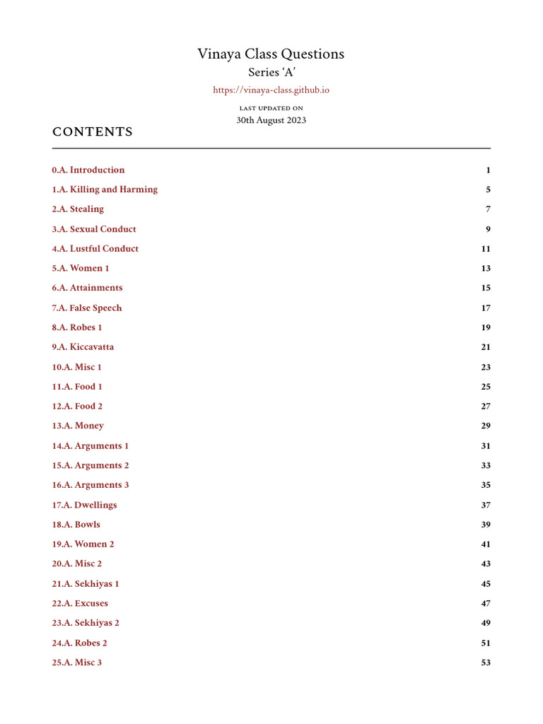 Vinaya Class Questions A | PDF | Bhikkhu