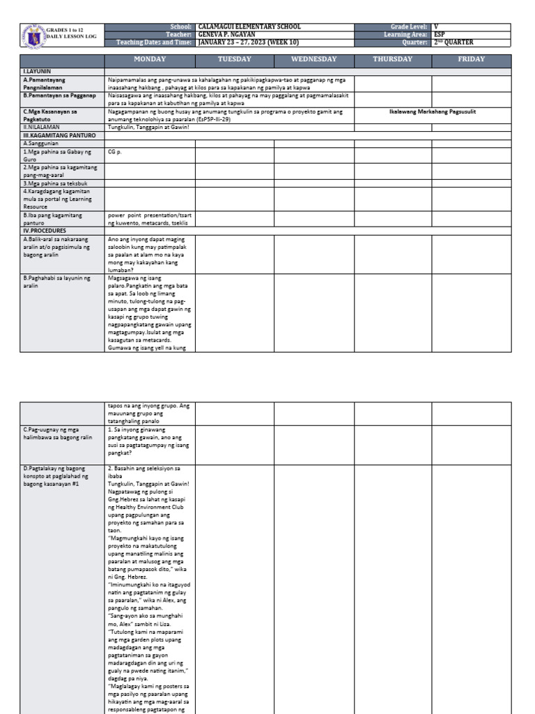 DLL - Esp 5 - Q2 - W10 | PDF