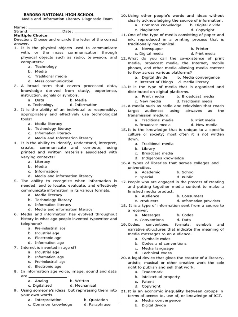 Mil Diagnostic Examination | PDF | Mass Media | Information