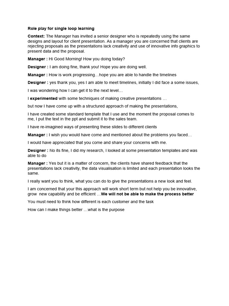Role play for single loop learning pdf creativity computing
