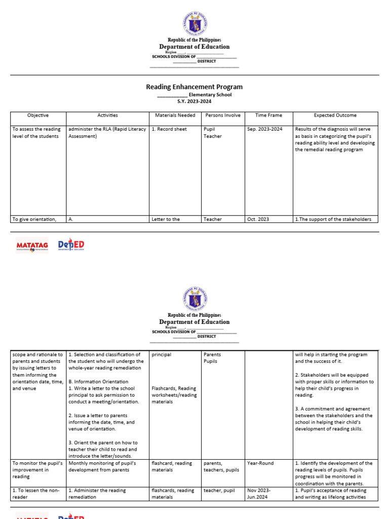 Reading Program Sample Pdf Applied Linguistics Reading Process