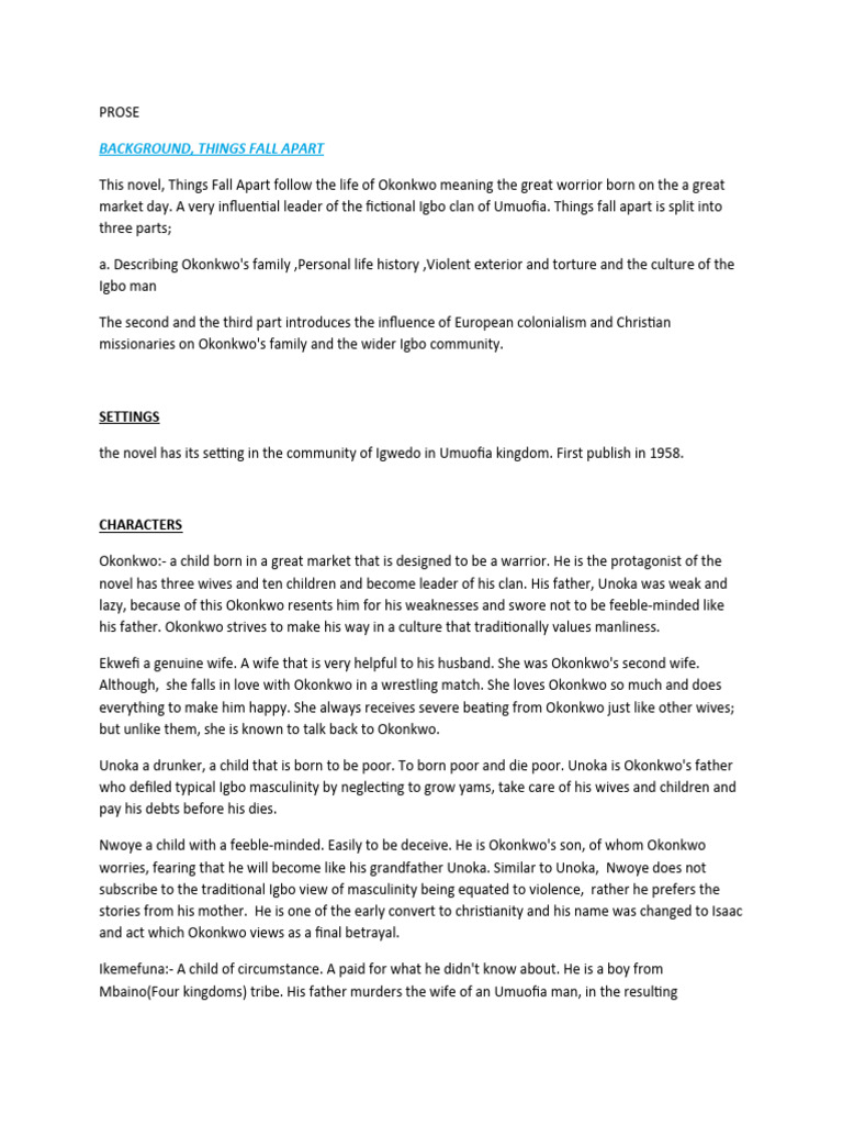 Overview of Things Fall Apart Characters | PDF | Religion ...