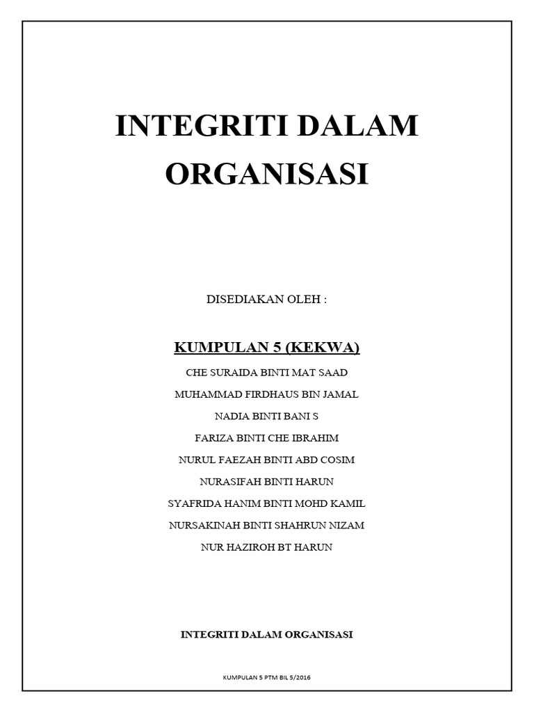 Apa Itu Integriti - Esei Wajib PTM (Program Transformasi Minda) | PDF ...