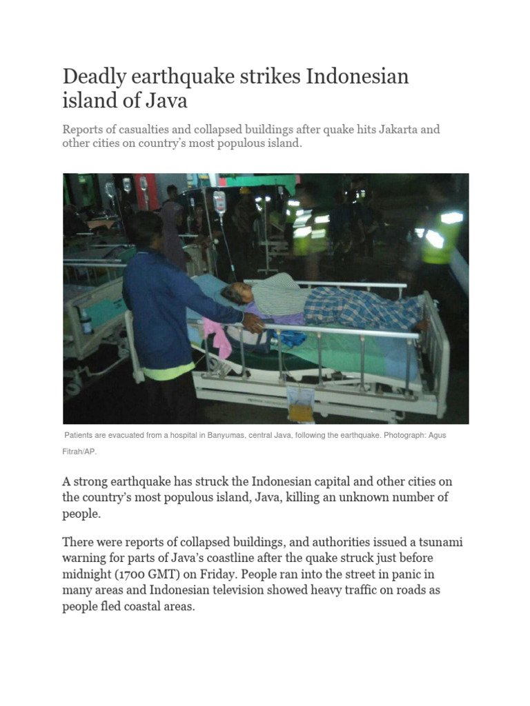 Deadly Earthquake Strikes Indonesian Island Of Java Pdf Earthquakes