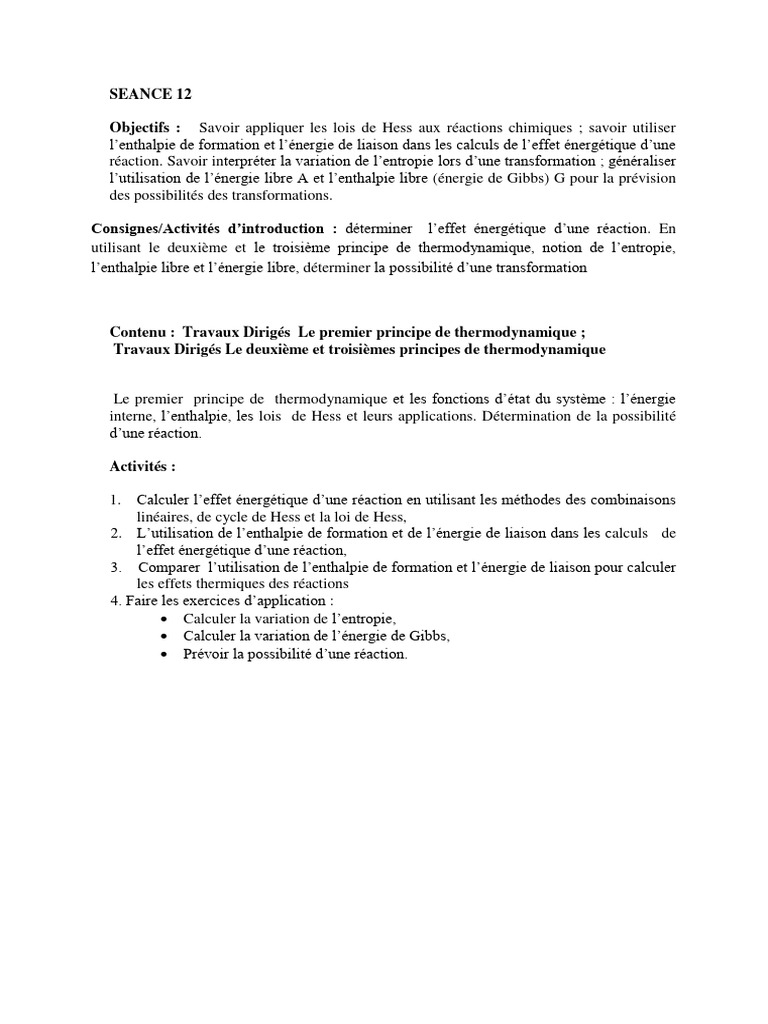 Application de la loi de Hess en thermodynamique | PDF | Enthalpie ...