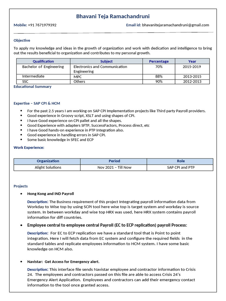 Cv Bhavaniteja Pdf Information Technology Computing