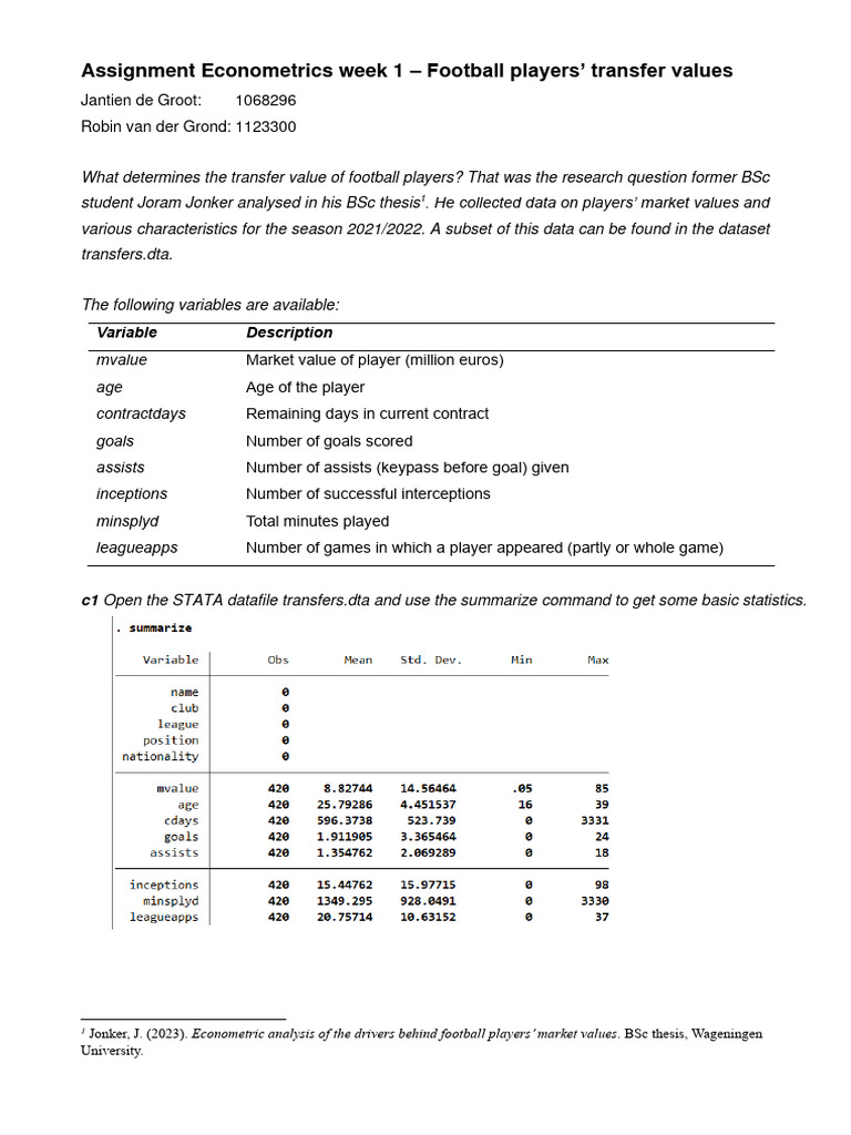 Factors Influencing Football Transfer Values | PDF | P Value ...