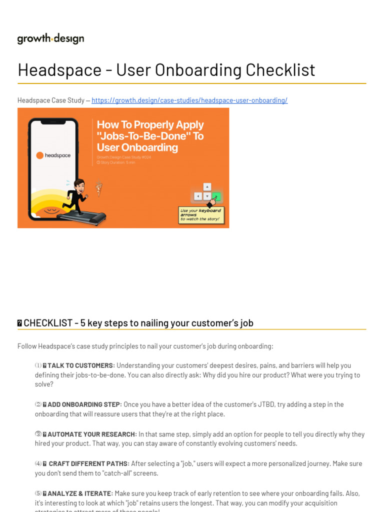 Headspace User Onboarding Checklist | PDF | Business | Human Communication