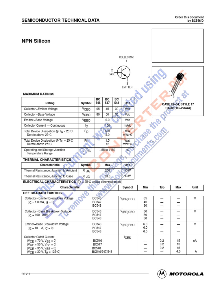 BC548 Datasheet Transistor Bipolar Junction Transistor