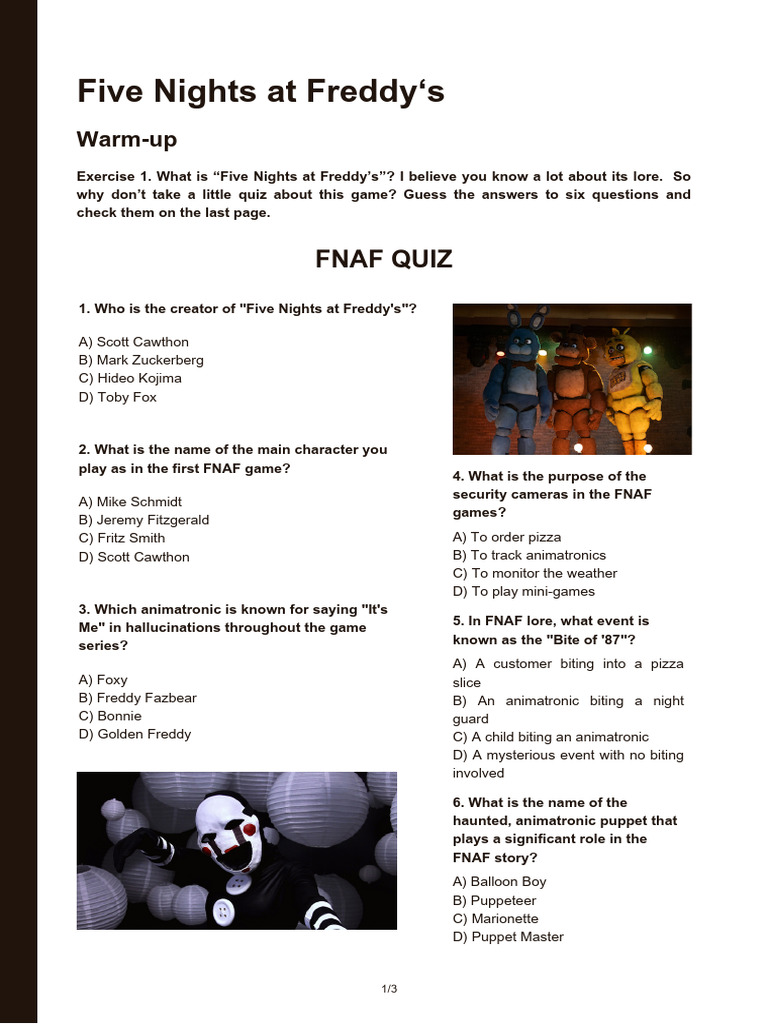 FNAF Quiz: Lore and Character Insights | PDF | Sewerage