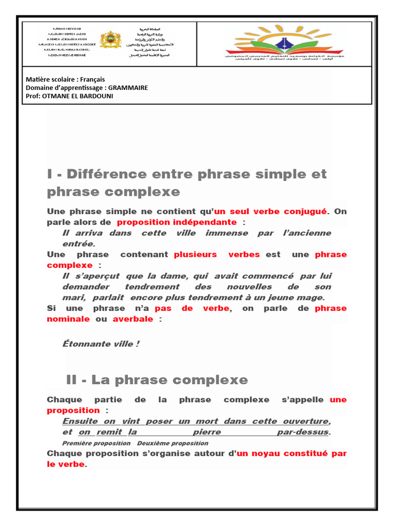 Types de propositions en français | PDF | Clause | Phrase