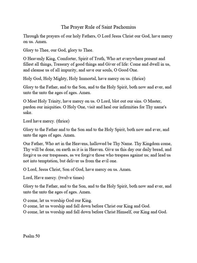 Saint Pachomius Prayer Rule Guide | PDF | Lord's Prayer | God The Father